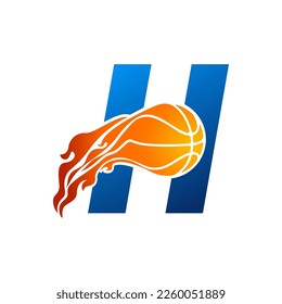 Initial Letter H Basketball Logo Concept with fireball