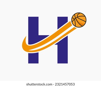 Letra inicial H Concepto De Logo De Baloncesto Con Icono De Baloncesto En Movimiento. Símbolo de logotipo de bolas de cesta