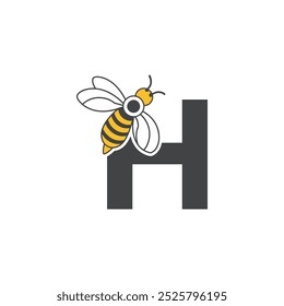 Diseño inicial del logotipo de la abeja de la letra H. Abeja de la miel con la letra H en el logotipo de las alas o el concepto de ilustración del diseño de la abeja del Vector del icono .