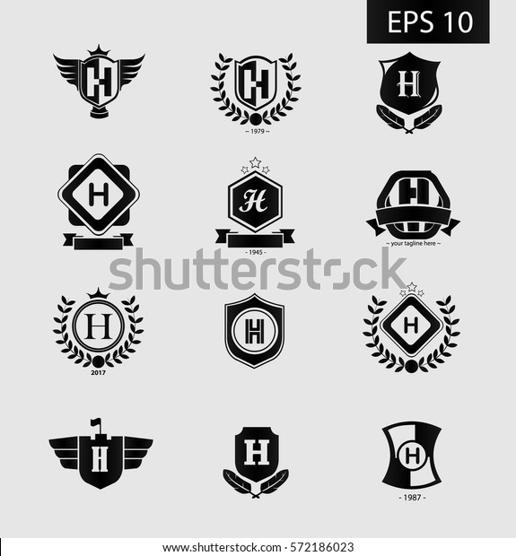 Initial Letter H Black Logo Shield Stock Vector (royalty Free) 572186023