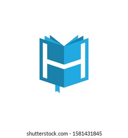initial letter h book logo vector blue color