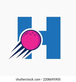 Initial Letter H Bowling Logo Concept With Moving Bowling Ball Icon. Bowling Sports Logotype Symbol Vector Template