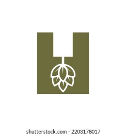 Initial Letter H Brewing Logo With Beer Icon Vector Template
