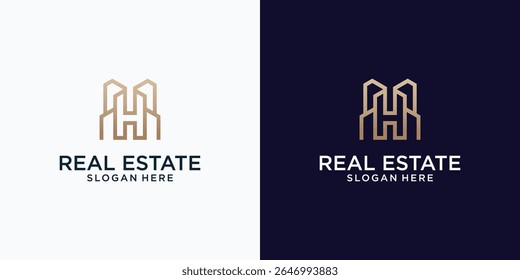 Initial letter H building logo design template element.in gold color.