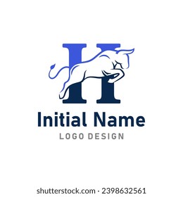 Initial Letter H of Bull Logo, strong bison symbol clipart vector.