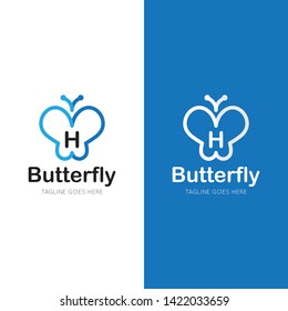initial letter h butterfly logo and icon vector illustration design template