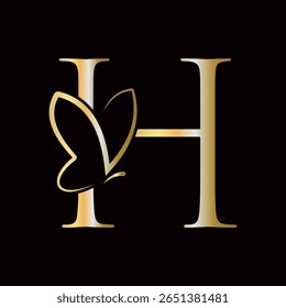 Initial Letter H Butterfly Logo Design Concept For Fashion, Cosmetics and Beauty Symbol