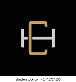 Initial letter H and C, HC, CH, overlapping interlock logo, monogram line art style, silver gold on black background