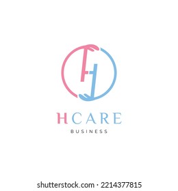 Plantilla de diseño del logotipo del icono de cuidado de la letra H inicial