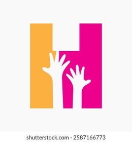 Initial Letter H Charity Logo Design Concept With Two Hand Symbol