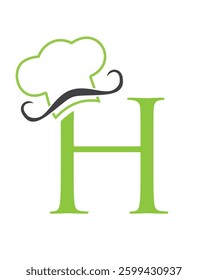 Initial Letter H Chef Hat Symbol For Restaurant Logo Design Vector Template