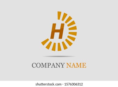 Initial letter H with circle burst. vector design. 