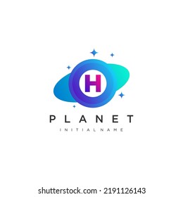 Initial Letter H Circle with Orbit for Planet vector