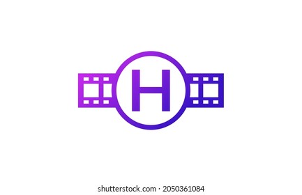 Initial Letter H Circle with Reel Stripes Filmstrip for Film Movie Cinema Production Studio Logo Inspiration