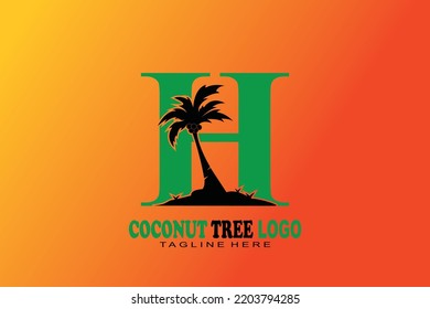 initial Letter H coconut tree logo