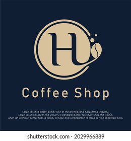 Initial Letter H with Coffee Bean Icon for Coffee Shop, Cafeteria, Beverage, Restaurant Business Logo Design Idea