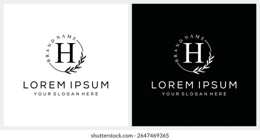 Initial letter H cosmetics fashion logo design, serif font graphic icon, leaves nature symbol concept
