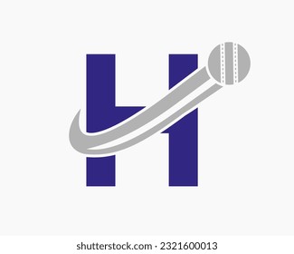 Initial Letter H Cricket Logo Concept With Moving Ball Icon For Cricket Club Symbol. Cricketer Sign