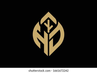 Initial letter H and D with abstract leaf logo sign symbol