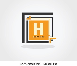 Initial Letter H Design Logo Vector With Box