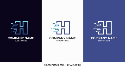 Initial Letter H digital technology logo design template. Illustration vector graphic of letter with dot connection logo design concept. Perfect for Business corporate, more technology brand identity