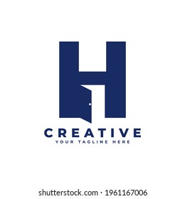Initial Letter H with Door Negative Space Logo Design. Usable for Construction Architecture Building Logo