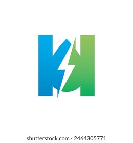 Initial letter H droplet with thunderbolt logo design concept. Initial Letter H Hydro Logo with Negative Space Water drop Icon and thunderbolt Design Template Element   Vector
