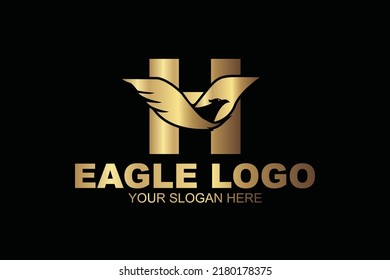 initial Letter H eagle gold logo