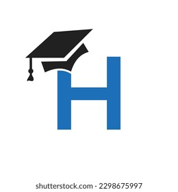 Initial Letter H Education Logo Design Combine With Graduation Hat Icon Vector Template