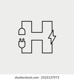Letra inicial H Electricidad Diseño de Logo. Fuente de alfabeto de concepto de diseño eléctrico. Ilustración vectorial.