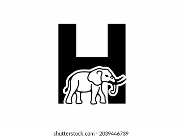 Initial letter H with elephant shape line art design