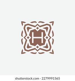 Initial letter H emblem logo. ornamental abstract star pattern frame logo
