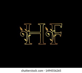 Initial letter H and F, HF, Gold Logo Icon,  classy gold letter monogram logo icon Suitable for boutique,restaurant, wedding service, hotel or business identity. 