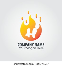 Initial Letter H With Fire Logo 