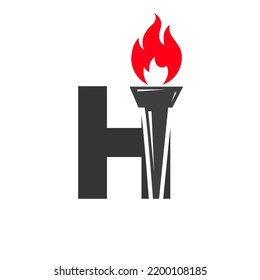 Initial Letter H Fire Torch  Concept With Fire and Torch Icon Vector Symbol