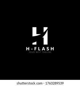 Initial letter H flash logo vector design template. White letter with negative space isolated on black background. Can be used for company logo or symbol