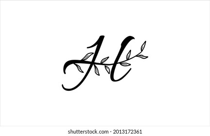 initial letter H floral hand drawn botanical boho icon logo design vector illustration symbol