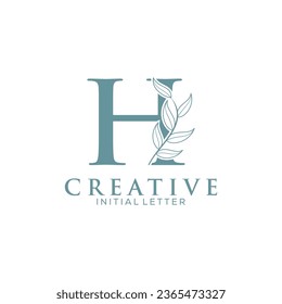 Initial Letter H und floraler Logo-Vektor, Botanischer Minimalistischer Letter Feminine Logo-Designvorlage