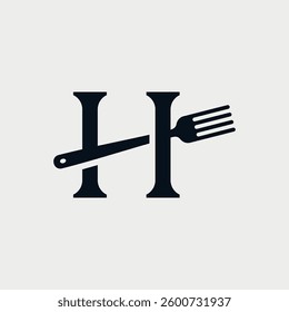 Initial Letter H Fork Cutlery Logo Design. Restaurant design concept alphabet font. Vector Illustration.