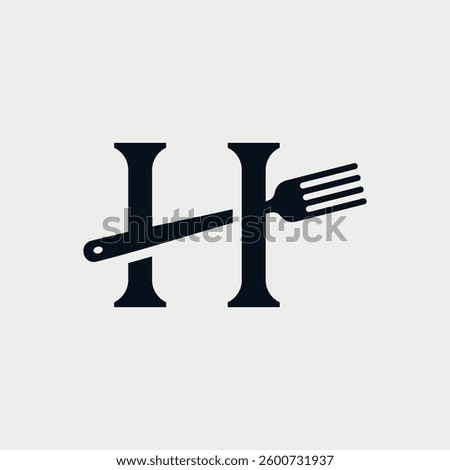 Initial Letter H Fork Cutlery Logo Design. Restaurant design concept alphabet font. Vector Illustration.