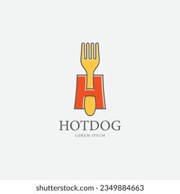 Initial letter H with fork, food cafe, restaurant logo design concept. Vector illustration