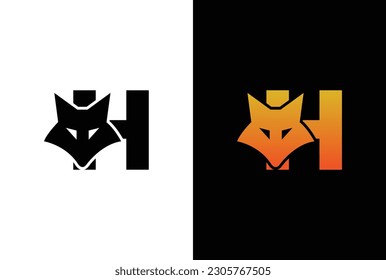 Initial Letter H with Fox Logo Design. Fox letter H logo with animal design template