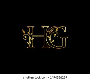 Initial letter H and G, HG, Gold Logo Icon,  classy gold letter monogram logo icon Suitable for boutique,restaurant, wedding service, hotel or business identity. 
