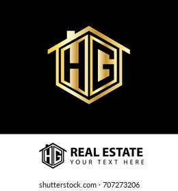 Initial letter H, G, HG House Design Logo with Gold Color