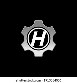 Letra inicial H con vector de diseño con logotipo de engranaje