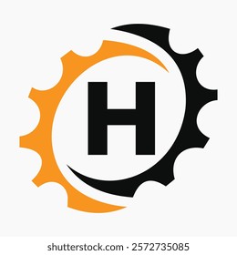 Initial Letter H Gear Logo Design Template. Automotive Gear Logo for Business and Industrial Identity