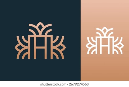Letra inicial H con Ilustración vectorial de diseño de logotipo de flor geométrica