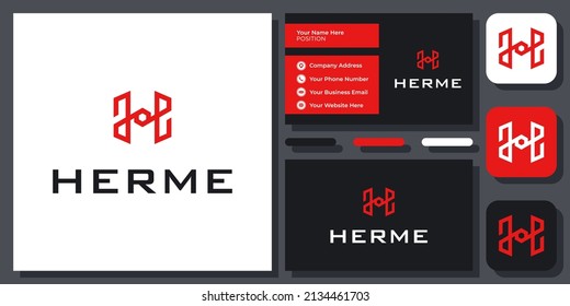 Initial Letter H Geometric Modern Red Abstract Monogram Vector Logo Design with Business Card