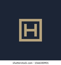 initial letter H geometric with square frame line art. Suitable for business consulting, studio, room, group, decoration, building, concept design. - vector