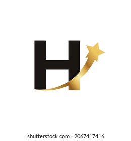 Initial Letter H Golden Star Logo Icon Symbol Template Element